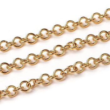 3.28 Feet Ion Plating(IP) 304 Stainless Steel Rolo Chains, Belcher Chain, Unwelded, Golden, 5x1mm