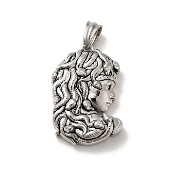 Tibetan Style 304 Stainless Steel Pendants, Woman Charms, Antique Silver, 30.5x20x7mm, Hole: 5x7mm
