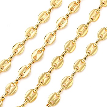 3.28 Feet Brass Coffee Bean Chains, Unwelded, Lead Free & Nickel Free & Cadmium Free, Real 18K Gold Plated, 8x6x1mm, Ring: 1x3mm