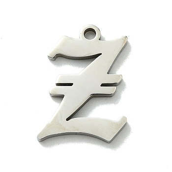 201 Stainless Steel Pendants, Stainless Steel Color, Old Initial Letters Charms, Letter Z, 20x14.5x1.6mm, Hole: 1.8mm