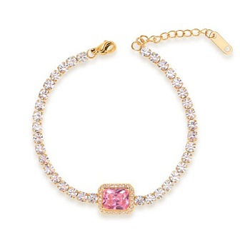Elegant European Stainless Steel Pave Pearl Pink Cubic Zirconia Link Bracelets for Women