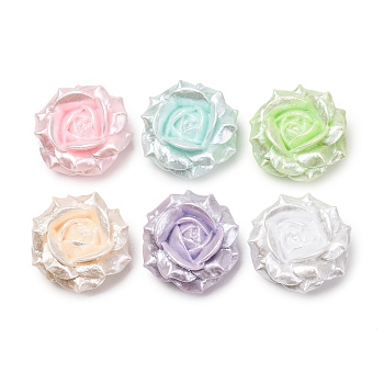 Opaque Resin Beads, Rose Flower, with Enamel, Mixed Color, 25x12.5mm