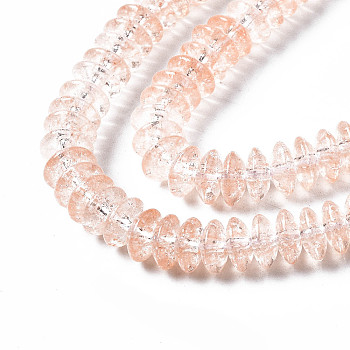 Crackle Glass Beads, Dyed & Heated, Rondelle, PeachPuff, 6x3.5mm, Hole: 1.2mm, about 147pcs/strand, 15.23 inch(38.7cm)