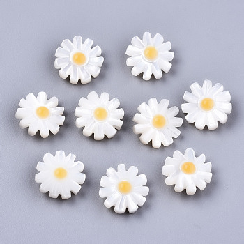 Natural White Shell Mother of Pearl Shell Beads, Flower, Seashell Color, 12x4.5mm, Hole: 0.9mm