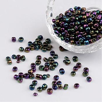6/0 Electroplated Iris Round Glass Seed Beads, Colorful, 4mm, Hole: 1mm, about 495pcs/50g
