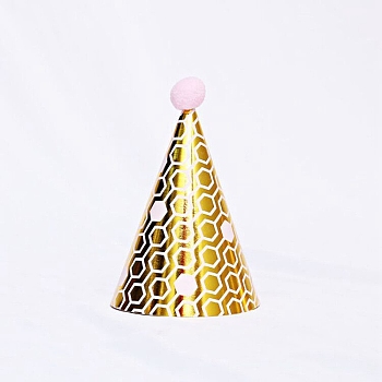 Paper Party Hats, with Pompon and Polyester, with Pvc Rope, Birthday Gifts, for Girl Birthday Party Supplies, Hexagon Pattern, 160x110mm