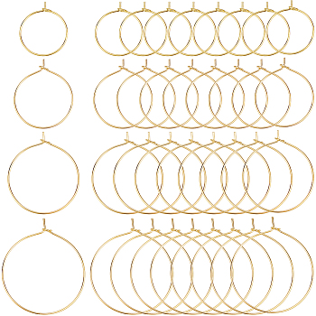 160Pcs 4 Style Brass Wine Glass Charm Rings, Hoop Earrings Findings, Golden, 20~35x0.8mm(20 Gauge), 40pcs/style