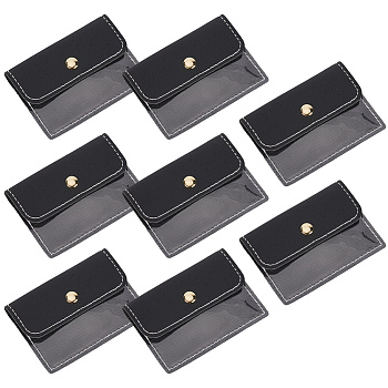 8Pcs Portable Imitation Leather Jewelry Bags for Travel, with Iron Snap Button, Rectangle, Black, 7x9.6x0.85cm
