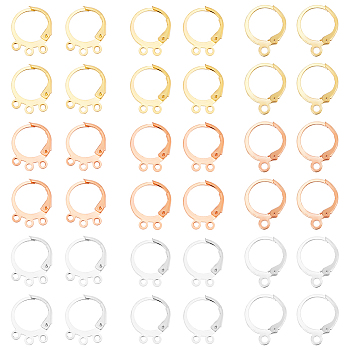 90Pcs 9 Style Brass Leverback Earring Findings, with Horizontal Loops, Mixed Color, 15~15.5x13x1mm, Hole: 1.4~2mm, Pin: 1mm, 10Pcs/style