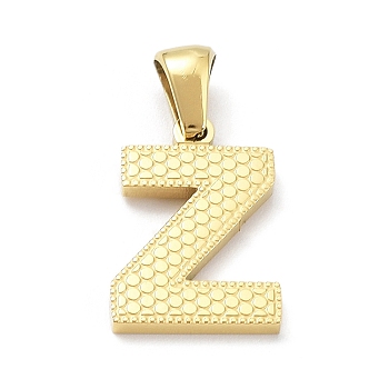 Ion Plating(IP) 316L Surgical Stainless Steel Pendants, Real 18K Gold Plated, Letter Charm, Textured, Letter Z, 17x12x1.6mm, Hole: 3.5mm