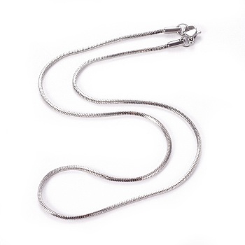 304 Stainless Steel Snake Chain Necklaces, with Lobster Claw Clasps, Stainless Steel Color, 15.7 inch(40cm), 1.5mm, 1.5mm