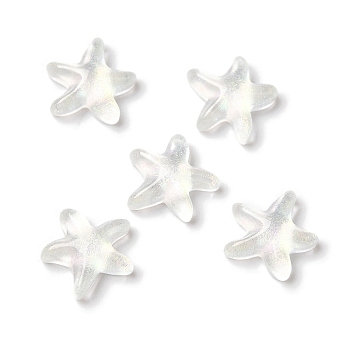 K9 Glass Cabochons, with Glitter Powder, Starfish, White, 8x8.4x2.9mm