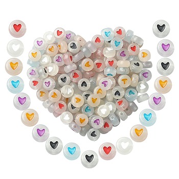 Luminous Acrylic Beads, Glow in the Dark, Flat Round, Mixed Color, 7x3.5~4mm, Hole: 1.2~1.8mm, 300pcs/box