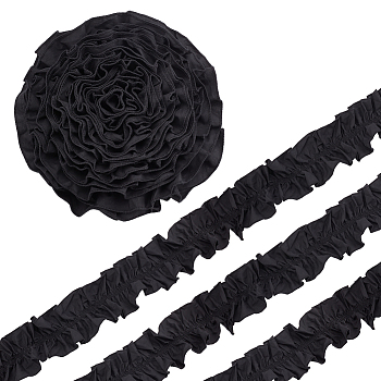 Polyester Ruffled Trimming, for Doll Clothes, Lolita Costume Accessories , Black, 80x0.5mm