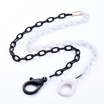 Personalized Two Tone ABS Plastic Cable Chain Necklaces, Eyeglasses Chains, Handbag Chains, with Iron Linking Rings and Plastic Lobster Claw Clasps, White, 26.77~27.95 inch(68~71cm)