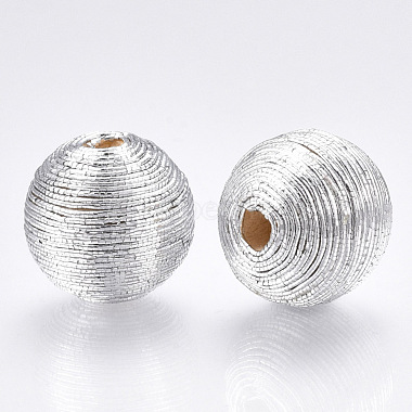 Perles de bois recouvertes de fil de cordon polyester(WOVE-S117-12mm-06)-1