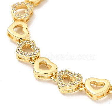 Clear Cubic Zirconia Heart Link Chain Bracelet(BJEW-A132-11G)-2