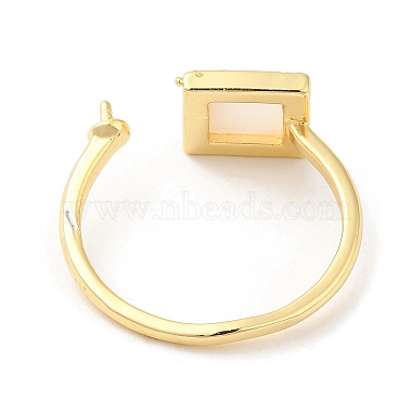 Square Brass with Shell Open Cuff Ring Component(KK-E055-03G-03)-3
