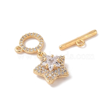 Golden Brass Micro Pave Clear Cubic Zirconia Toggle Clasps(KK-B100-040G)-3