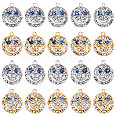 Platinum & Golden Flat Round Alloy+Rhinestone Pendants