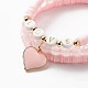 3Pcs 3 Style Natural Rose Quartz & Acrylic Word Love Beaded Stretch Bracelets Set with Alloy Enamel Heart Charms(BJEW-JB08924-02)-4