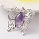 Butterfly Platinum Tone Brass Natural Amethyst Pendants(G-M288-06)-1