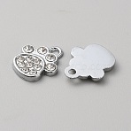 Alloy Rhiestone Pendants, Dog Paw Prints Charm, Platinum, 17.5x15x2.5mm, Hole: 2.2mm(FIND-TAC0001-76)