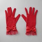Bowknot Polyester Gauze Gloves, for Wedding Bride Supplies, Red, 250x125x9.5mm(AJEW-WH20048-66)