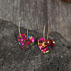 Resin Hoop Earrings, Heart, Golden, Medium Violet Red, 50x21mm(FS-WG60B6C-03)