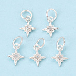925 Sterling Silver Pave Clear Cubic Zirconia Star Charms, Silver, 10x7~7.5x1.5mm, Jump Ring: 5x0.5mm, Inner Diameter: 4mm(STER-T009-15S)