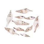 Electroplate Natural Sea Shell Pendants, Shell Shape Charms, with Iron Loops and Brass Findings, White, Light Gold, 23~48x7~14x6~13mm, Hole: 1.4~1.8mm(SSHEL-Q100-08KCG)