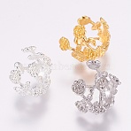 Brass Fancy Bead Caps, Flower, 4-Petal, Mixed Color, 14x16x18mm, Hole: 2.5mm(PALLOY-G193-07)