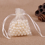Organza Jewellery Storage Pouches, Wedding Favour Party Mesh Drawstring Gift Bags, Rectangle, Beige, 7x5cm(PW-WG76141-05)