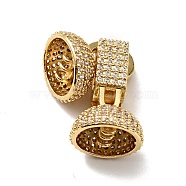 Brass Micro Pave Clear Cubic Zirconia Fold Over Clasps, Cadmium Free & Lead Free, Golden, 32x12.5mm, Hole: 1mm(KK-G414-09G)