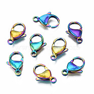 Ion Plating(IP) 304 Stainless Steel Lobster Claw Clasps, Rainbow Color, 17x11x4.5mm, Hole: 1.8mm(STAS-S119-004C)