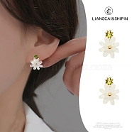 Alloy Rhinestone Earrings , Acrylic Earrings for Women, 925 Sterling Silver Pins, Flower, White, 10mm(WG80053-44)