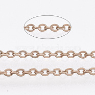 304 Stainless Steel Cable Chains, Soldered, with Spool, Flat Oval, Rose Gold, 3x2x0.5mm, about 65.61 Feet/roll(20m/roll)(CHS-R002-0.5mm-RG)