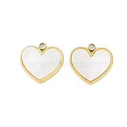 Natural Shell Charms, Ion Plating(IP) 304 Stainless Steel Heart Charms, Manual Polishing, Real 18K Gold Plated, 12.5x12.5x1.5mm, Hole: 1.6mm(STAS-P366-22B-G)