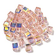 Electroplate Glass Beads, Faceted, Cube, Misty Rose, 5.5x5.5x5.5mm, Hole: 1.5mm, 100pcs/bag(EGLA-Z004-04B-03)