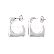 304 Stainless Steel Rectangle Stud Earrings, Half Hoop Earrings for Women, Stainless Steel Color, 20.5x17.5x3mm, Pin: 0.7mm(EJEW-P198-03P)