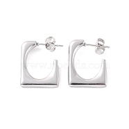 Non-Tarnish 304 Stainless Steel Rectangle Stud Earrings, Half Hoop Earrings for Women, Stainless Steel Color, 20.5x17.5x3mm, Pin: 0.7mm(EJEW-P198-03P)