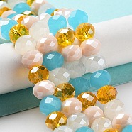 Glass Beads Strands, Faceted, Rondelle, Aqua, 10x8mm, Hole: 1mm, about 63~65pcs/strand, 19.2~20 inch(48~50cm)(EGLA-A034-M10mm-52)