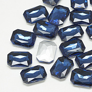 Pointed Back Glass Rhinestone Cabochons, Faceted, Rectangle Octagon, Montana, 14x10x4mm(RGLA-T079-10x14mm-13)