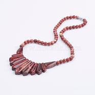 Natural Red Rainbow Jasper Bib Statement Necklaces, with Brass Findings, 18.5inches(47.1cm)(NJEW-K083-03)