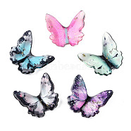 Transparent Epoxy Resin Cabochons, with Glitter Powder and Gold Foil, Butterfly, Mixed Color, 16x17.5~18.5x3.5~4.5mm(CRES-T024-01A)