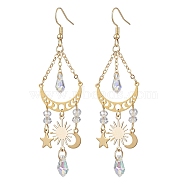 Moon & Star & Sun Alloy Chandelier Earrings, Glass Long Drop Earrings, Golden, 80x22mm(EJEW-JE05719)