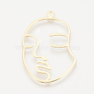 Brass Pendants, Face, Nickel Free, Real 18K Gold Plated, 46.5x29x1mm, Hole: 2mm(KK-Q735-331G)