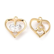 Glass Pendants, with Brass Finding, Heart Charms, Real 18K Gold Plated, 15x14.5x5.5mm, Hole: 1mm(KK-R145-05G)