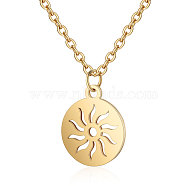 201 Stainless Steel Pendants Necklaces, Flat Round with Sun, Golden, 16.3 inch(40cm)x1mm(NJEW-S063-TN449-2)