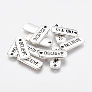 Tibetan Style Alloy Rectangle with Word Believe Pendants, Inspirational Message Pendants, Cadmium Free & Lead Free, Antique Silver, 8x21x2mm, Hole: 2mm, about 612pcs/1000g(TIBEP-Q043-066-RS)